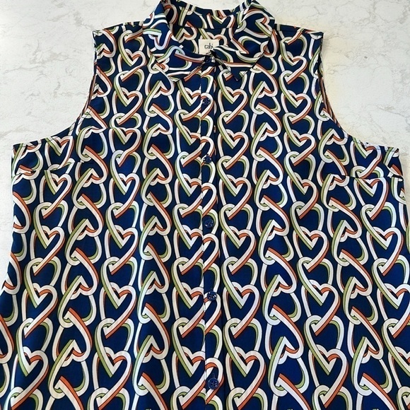Cabi | Armour Blue Heart Chain Print Collared Sleeveless Shirtdress Style 5370 - Picture 4 of 16
